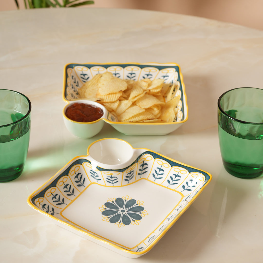 Bohemian Starburst Divided Snack Platter with Dip Bowl
