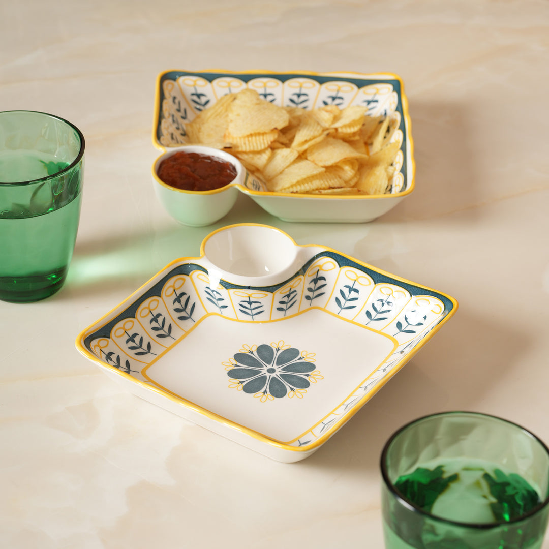 Bohemian Starburst Divided Snack Platter with Dip Bowl