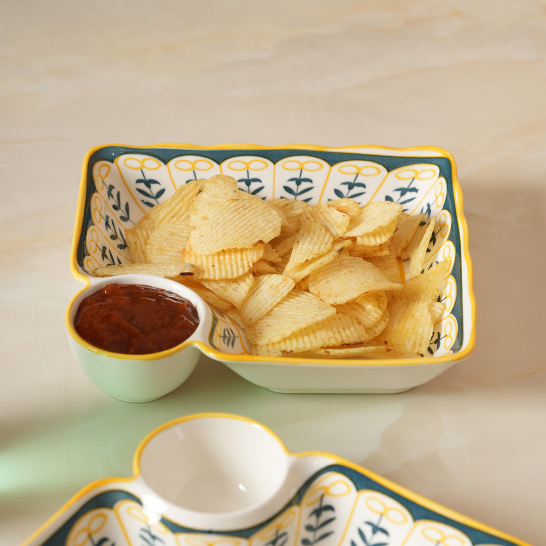 Bohemian Starburst Divided Snack Platter with Dip Bowl