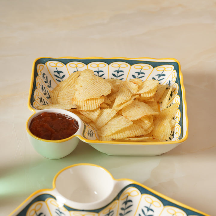 Bohemian Starburst Divided Snack Platter with Dip Bowl