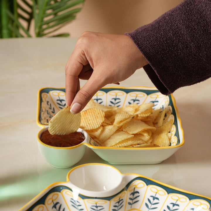 Bohemian Starburst Divided Snack Platter with Dip Bowl