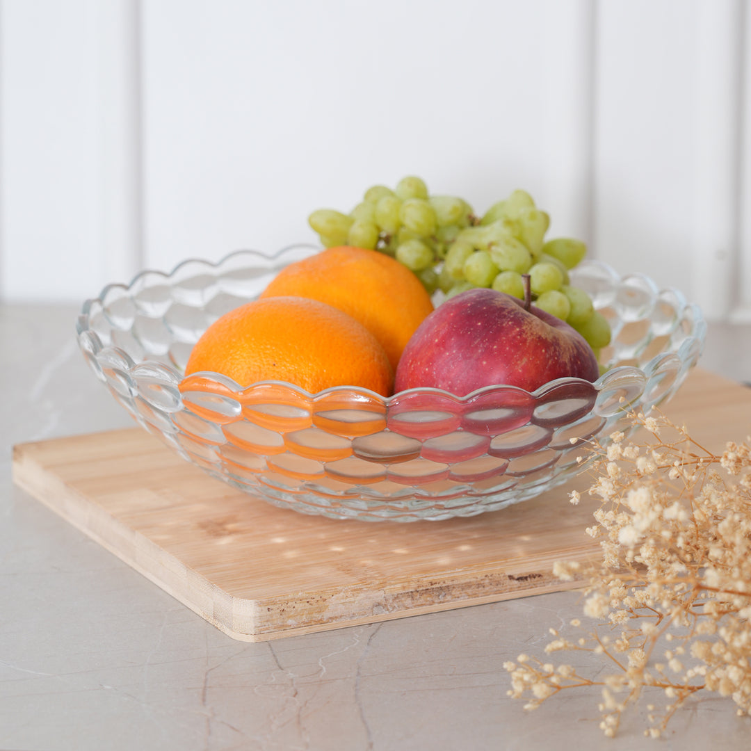 Crystal Glass Fruit Bowl, Honeycomb Pattern, 25CM Round Serving Dish