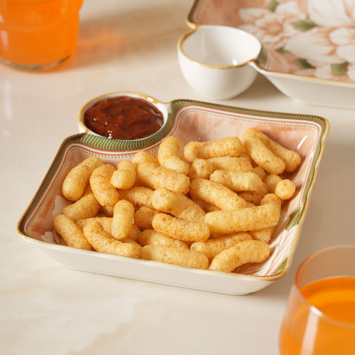 Scalloped Edge Floral Print Snack Tray with Dip Bowl