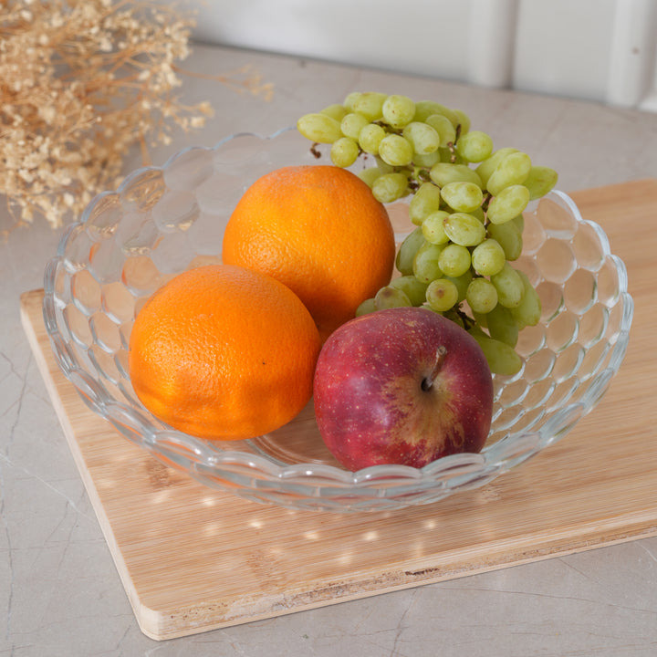 Crystal Glass Fruit Bowl, Honeycomb Pattern, 25CM Round Serving Dish