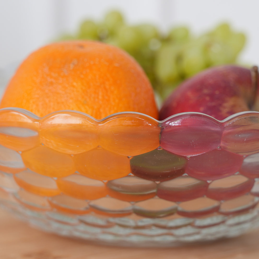 Crystal Glass Fruit Bowl, Honeycomb Pattern, 25CM Round Serving Dish