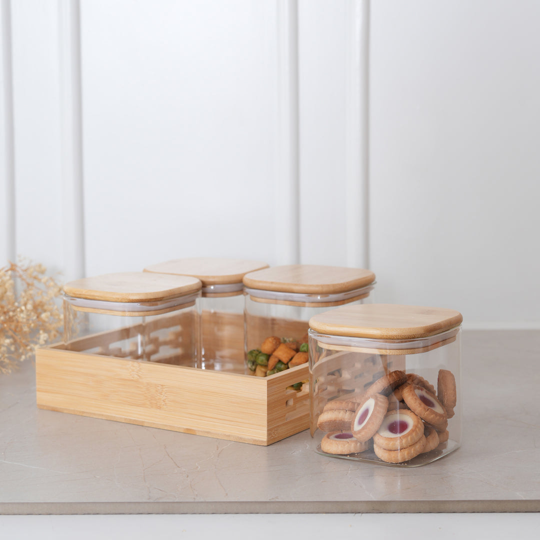 Glass Jar Storage Containers 600ML with Tray | Airtight