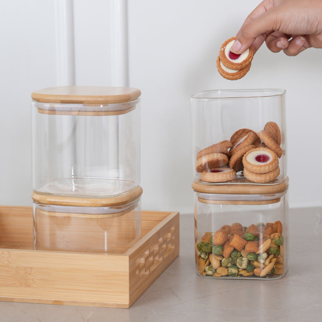 Glass Jar Storage Containers 600ML with Tray | Airtight