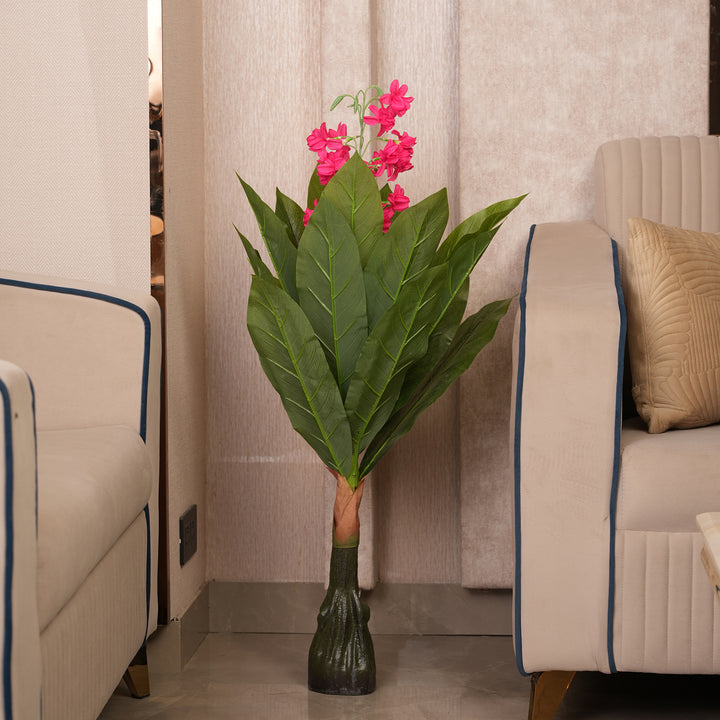 Modern Vertical Accent Plant in Textured Sculptural Base