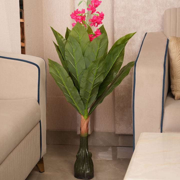 Modern Vertical Accent Plant in Textured Sculptural Base