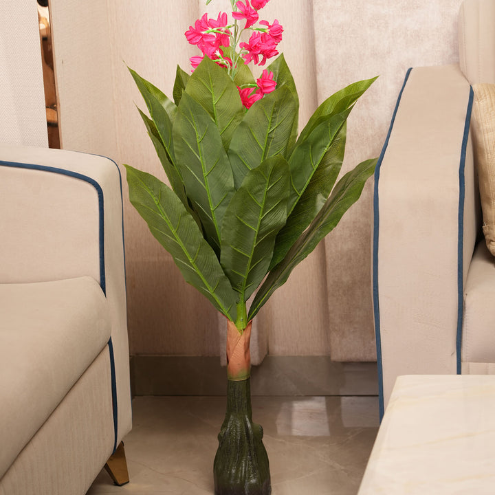 Modern Vertical Accent Plant in Textured Sculptural Base