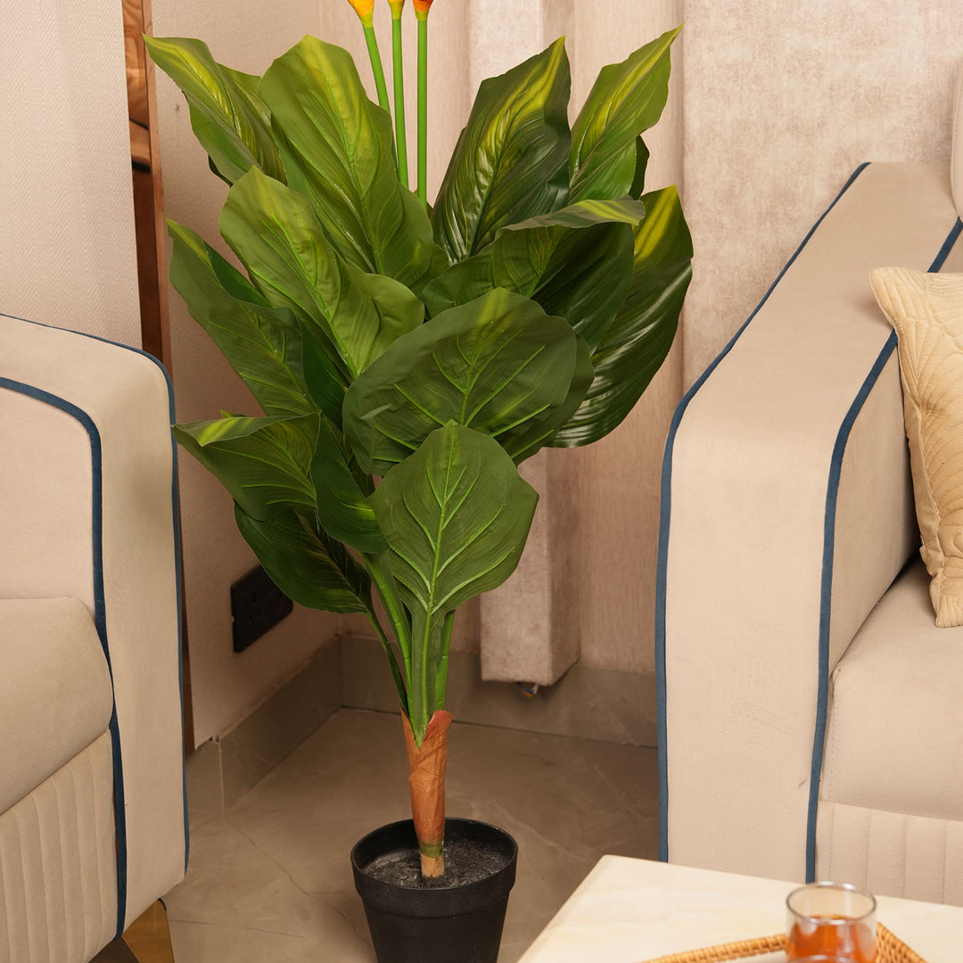 Vertical Botanical Accent in  Tapered Base — Lush Greenery with Vibrant Floral Peaks