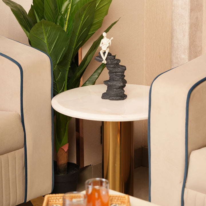 Abstract Guitarist Figurine on Stacked Black Rock Sculpture