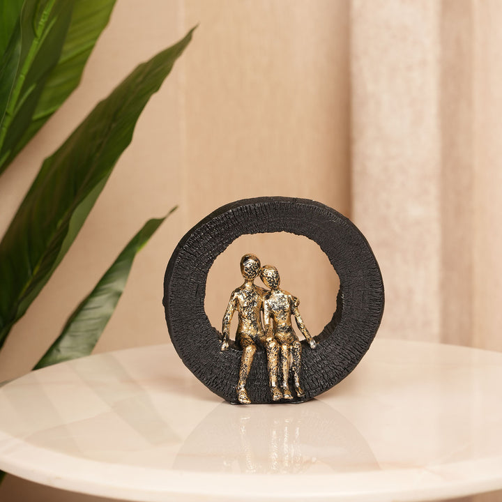 Abstract Lovers Sculpture - Golden Couple on Black Ring