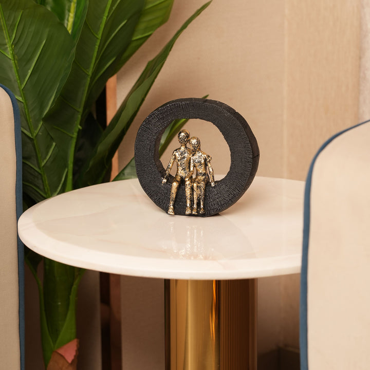 Abstract Lovers Sculpture - Golden Couple on Black Ring