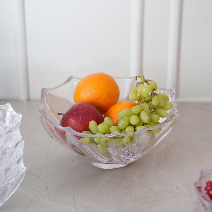 Glass Dessert Serving Bowls Set of 7, Crystal Design - Clear