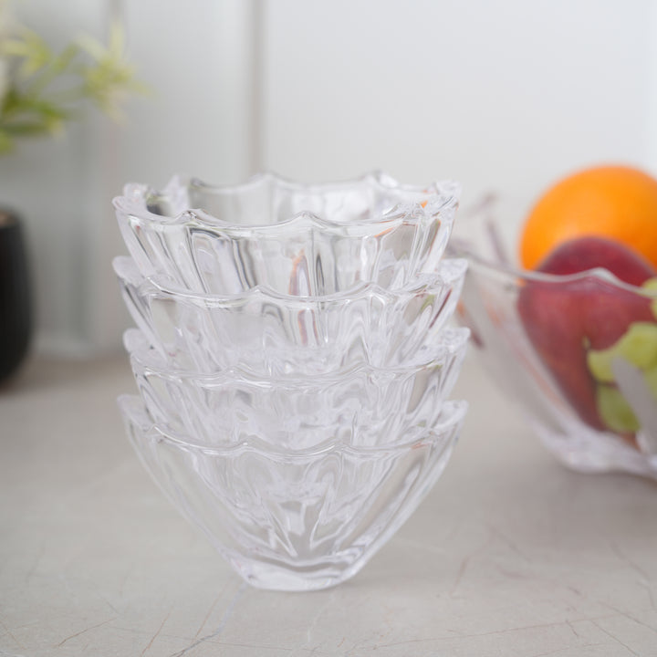 Glass Dessert Serving Bowls Set of 7, Crystal Design - Clear