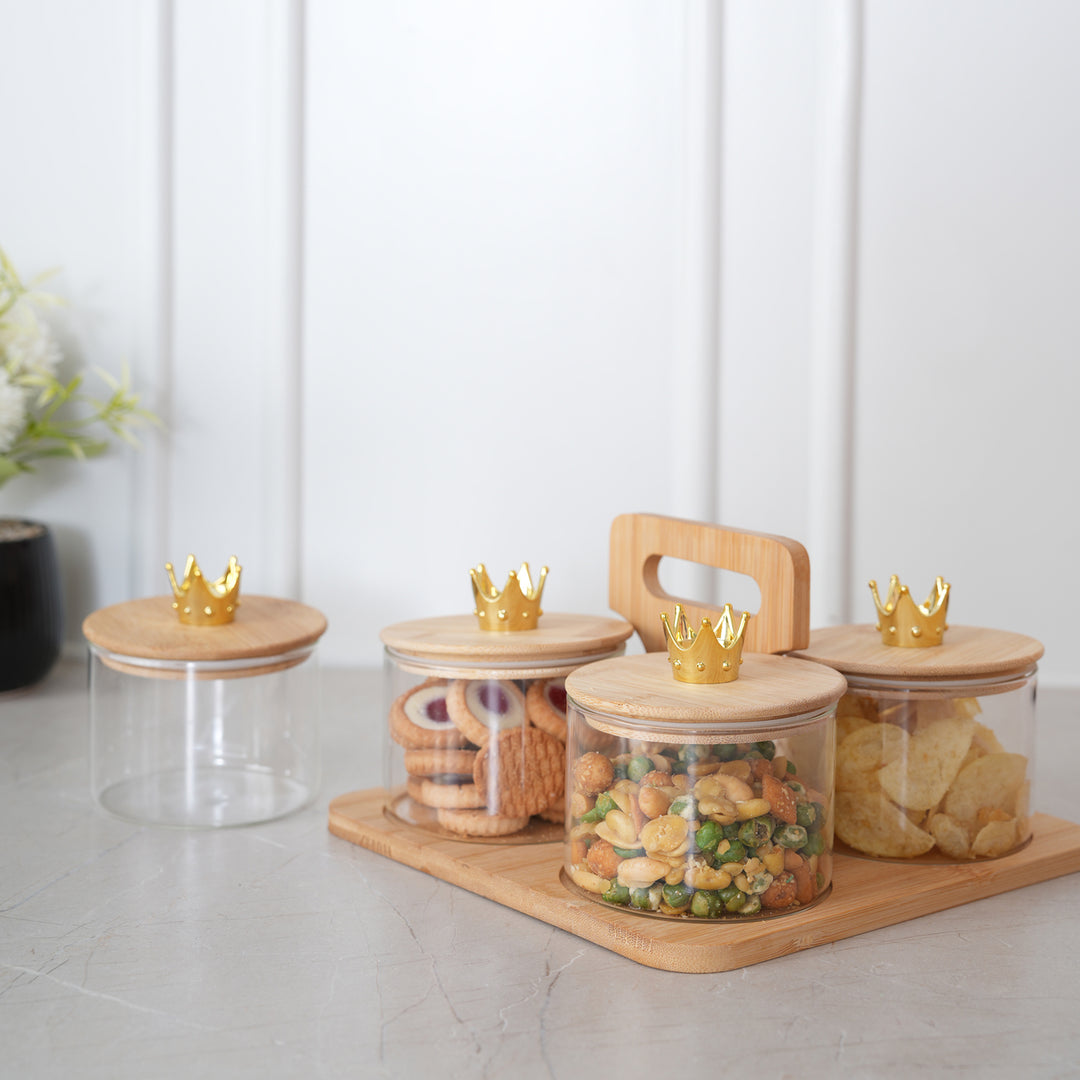 Glass Jar Storage Containers 500ML with Bamboo Tray | Airtight