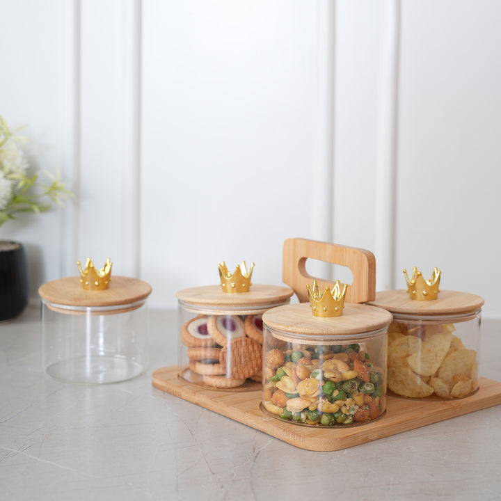 Glass Jar Storage Containers 500ML with Bamboo Tray | Airtight