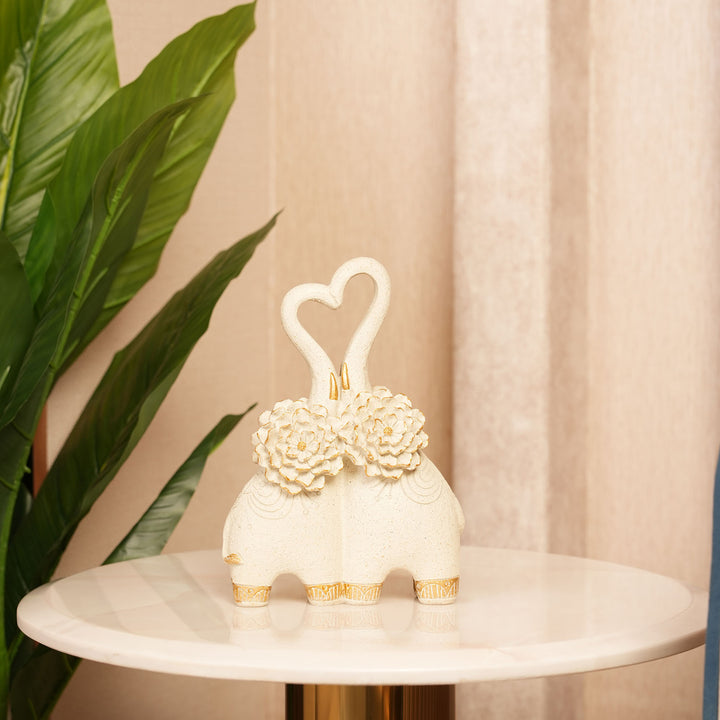 Embracing Elephant Couple Heart Trunk Figurine