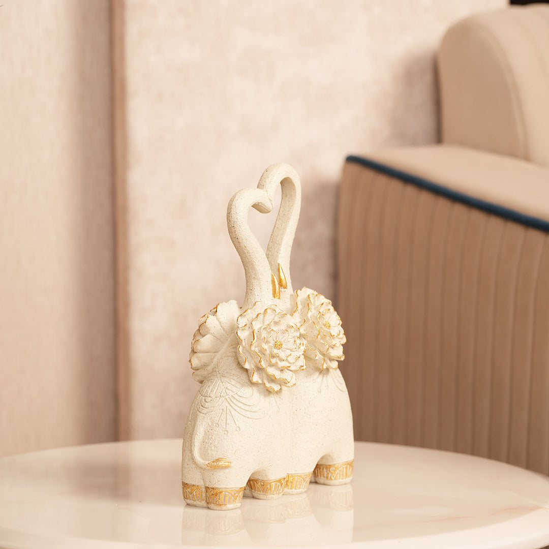 Embracing Elephant Couple Heart Trunk Figurine