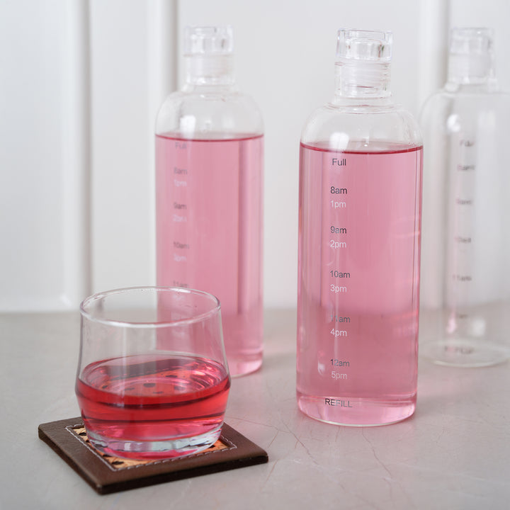 Water Glass Bottles with time markings, 500ML, Set of 4 - Clear