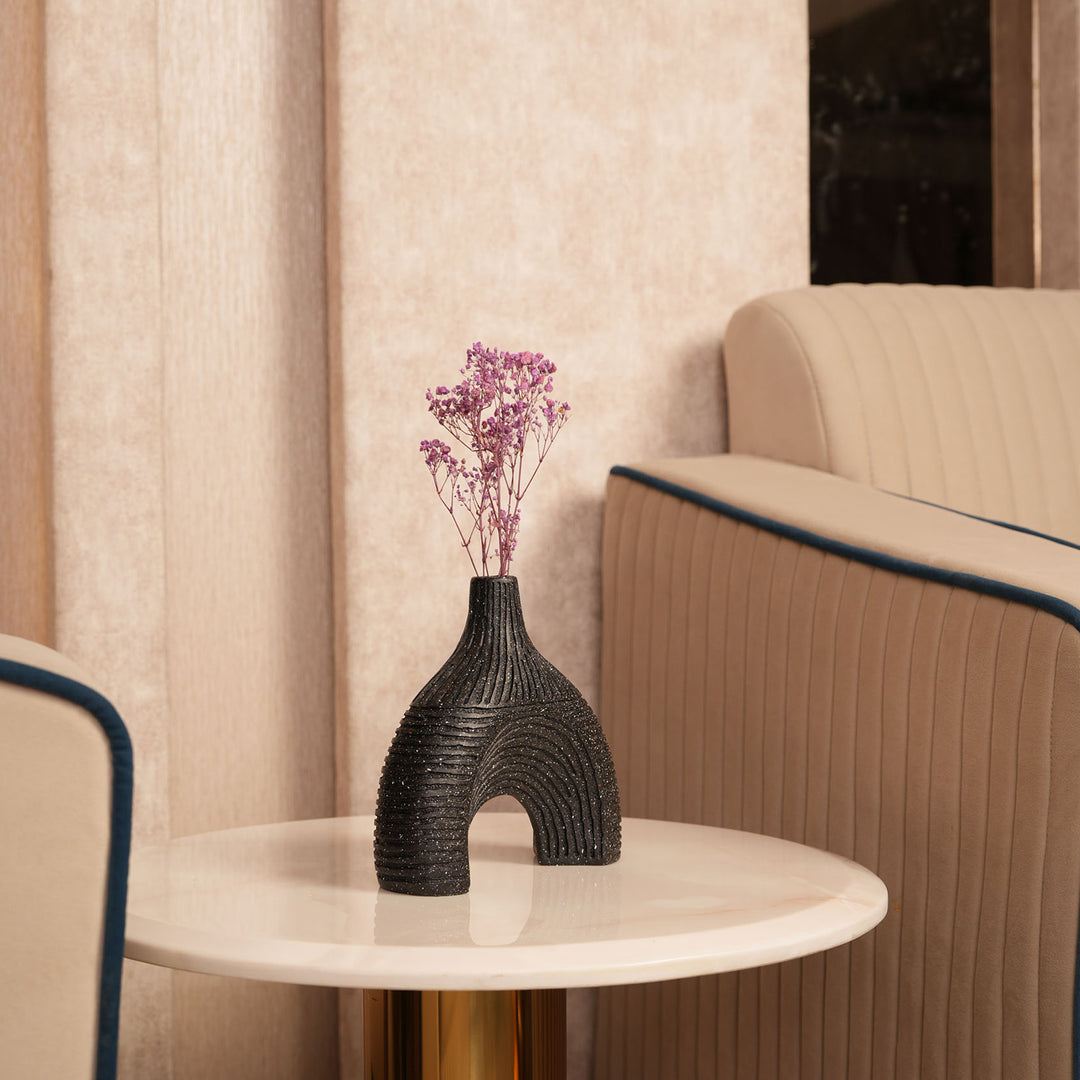 Modern Textured Speckle-Glazed Black Arch Vase