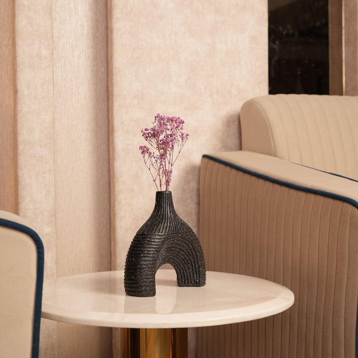 Modern Textured Speckle-Glazed Black Arch Vase