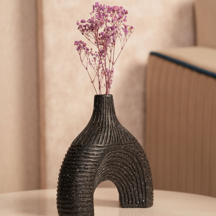 Modern Textured Speckle-Glazed Black Arch Vase