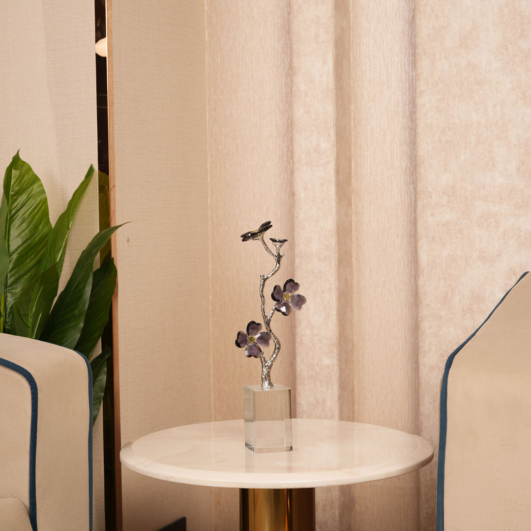 Crystal Dogwood Blossom Sculpture with Silver-Tone Branch Detailing