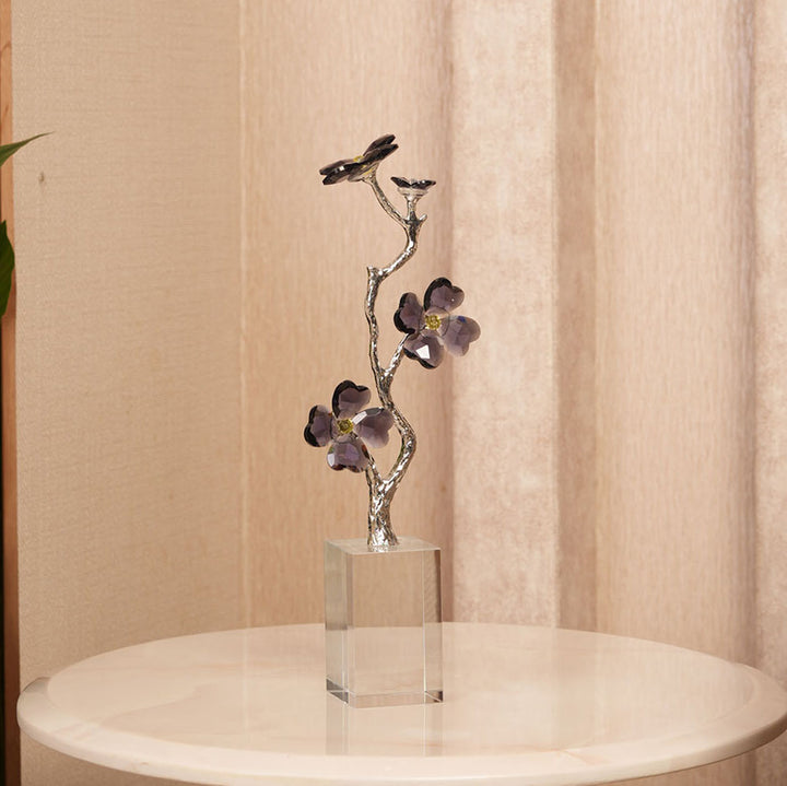 Crystal Dogwood Blossom Sculpture with Silver-Tone Branch Detailing