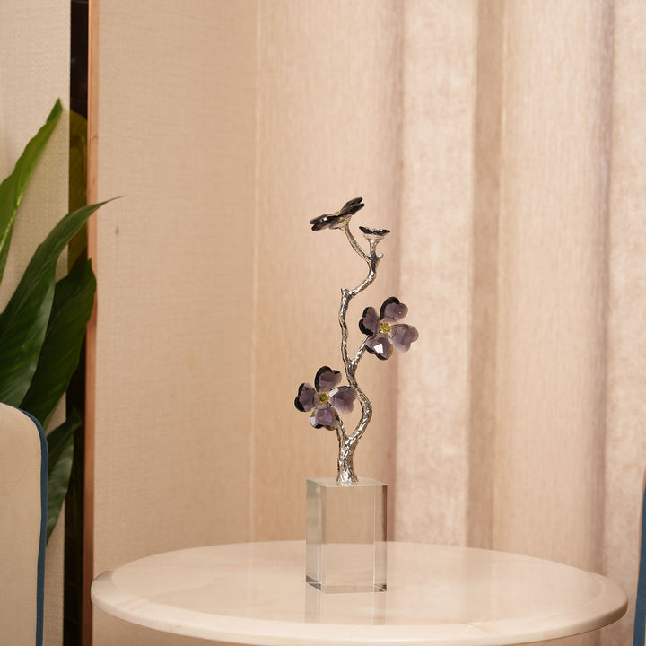 Crystal Dogwood Blossom Sculpture with Silver-Tone Branch Detailing