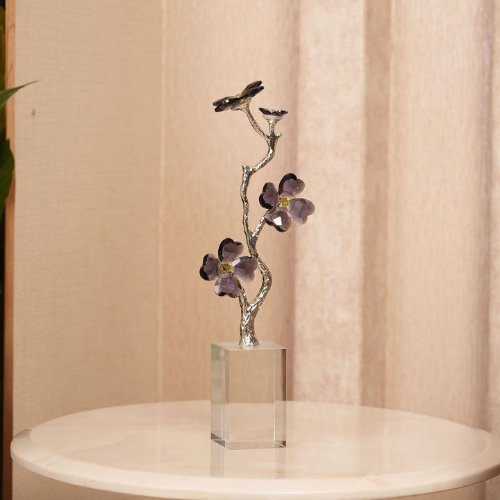 Crystal Dogwood Blossom Sculpture with Silver-Tone Branch Detailing