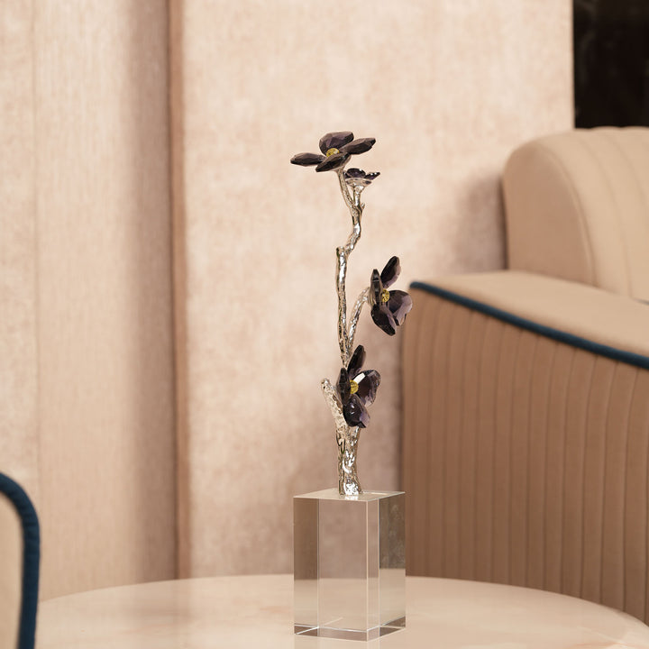 Crystal Dogwood Blossom Sculpture with Silver-Tone Branch Detailing