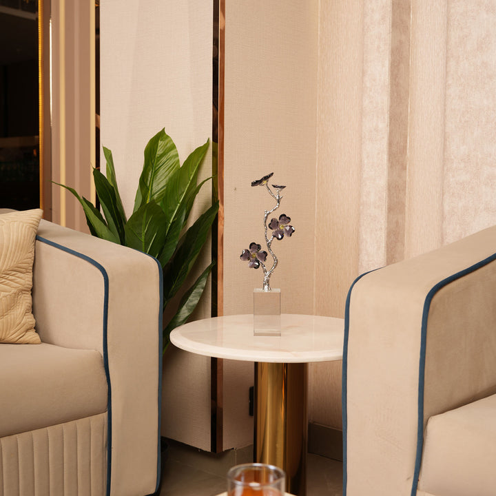 Crystal Dogwood Blossom Sculpture with Silver-Tone Branch Detailing