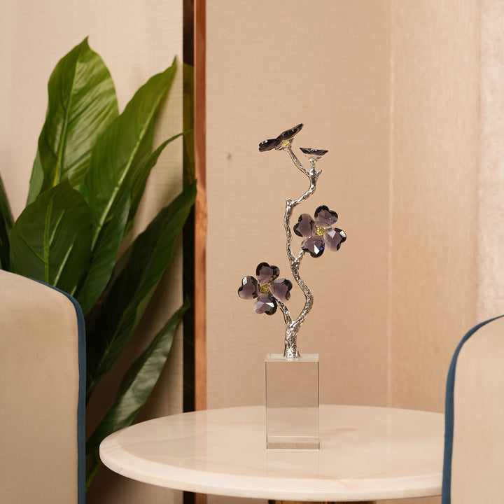 Crystal Dogwood Blossom Sculpture with Silver-Tone Branch Detailing