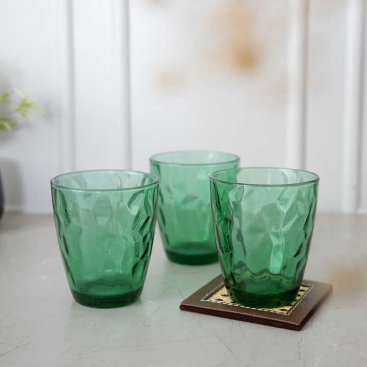 Geometric Crystal Glass Tumblers 350ML, Set of 6 - Green