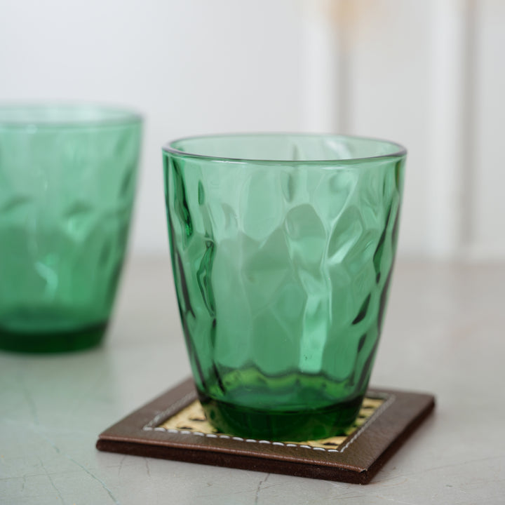 Geometric Crystal Glass Tumblers 350ML, Set of 6 - Green