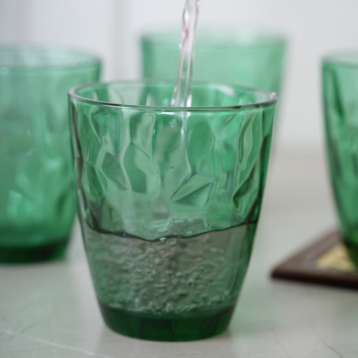 Geometric Crystal Glass Tumblers 350ML, Set of 6 - Green