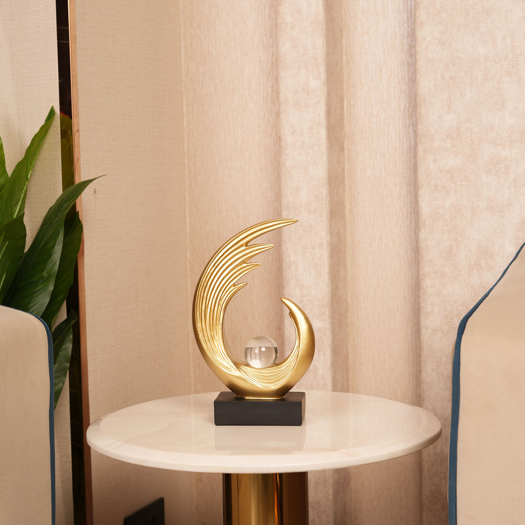 Modern Abstract Gold Sculpture with Crystal Globe