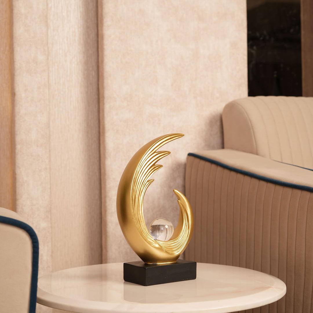 Modern Abstract Gold Sculpture with Crystal Globe