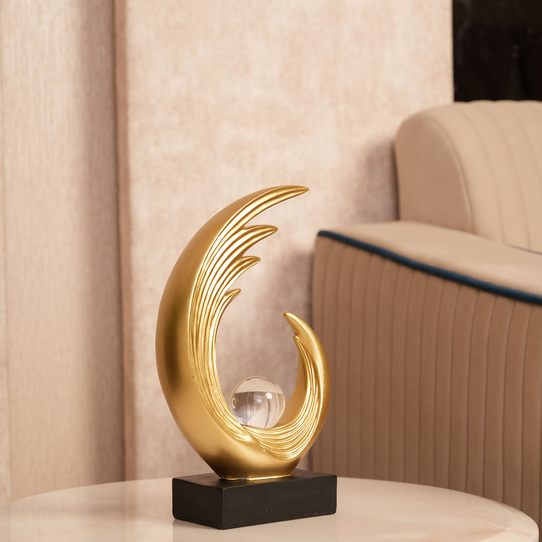Modern Abstract Gold Sculpture with Crystal Globe