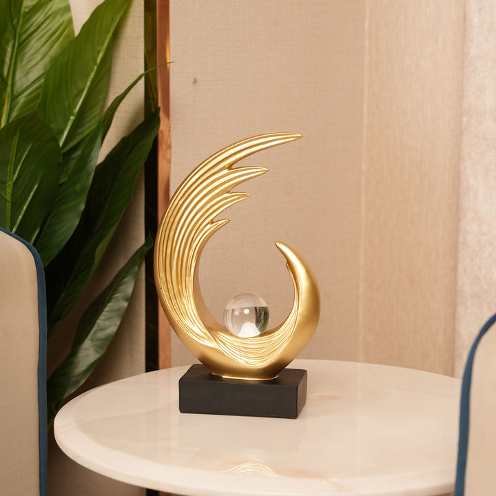 Modern Abstract Gold Sculpture with Crystal Globe