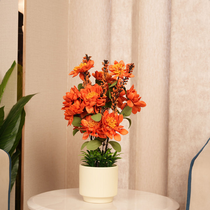 Artificial Orange Dahlias Flowers With Ceramic Pot