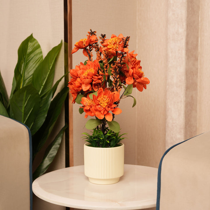 Artificial Orange Dahlias Flowers With Ceramic Pot