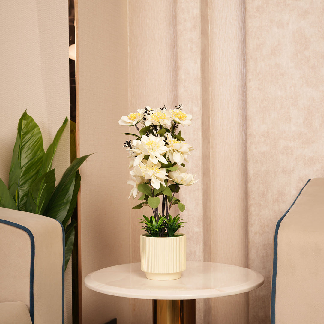 Artificial White Dahlias Flowers With Ceramic Pot