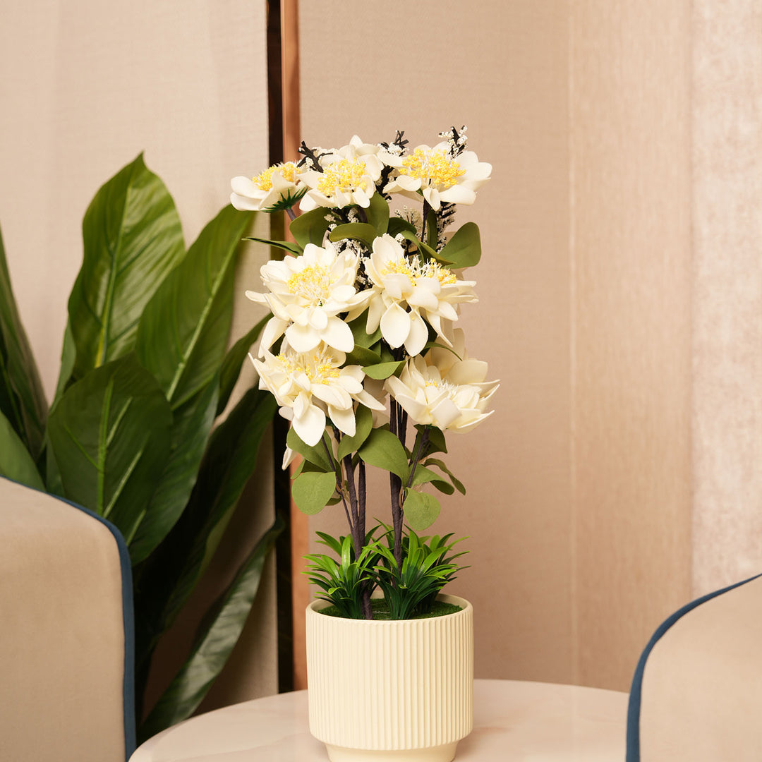 Artificial White Dahlias Flowers With Ceramic Pot