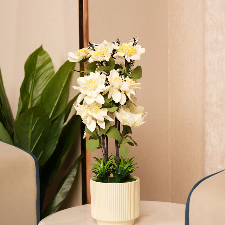 Artificial White Dahlias Flowers With Ceramic Pot