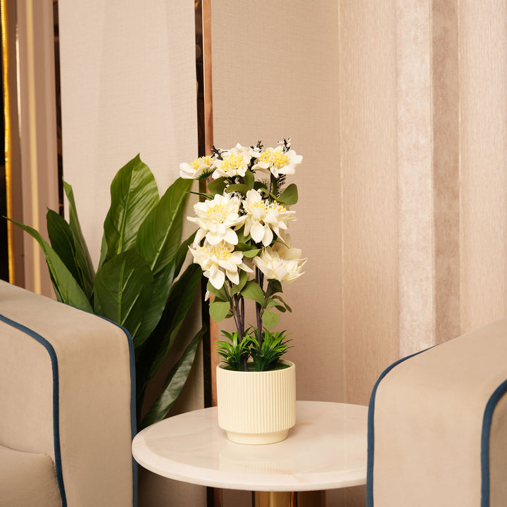 Artificial White Dahlias Flowers With Ceramic Pot