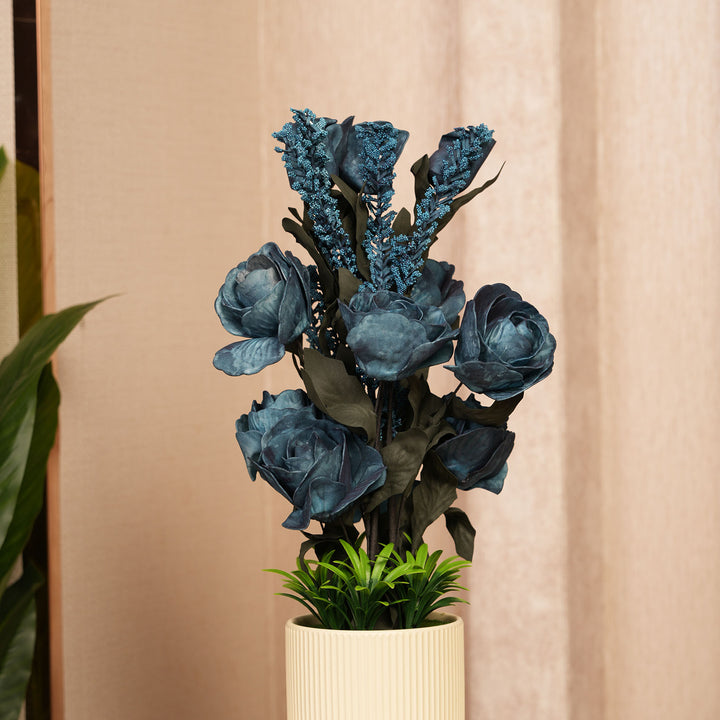 Artificial Dark Blue Roses With Ceramic Pot