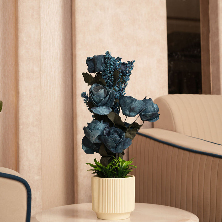 Artificial Dark Blue Roses With Ceramic Pot